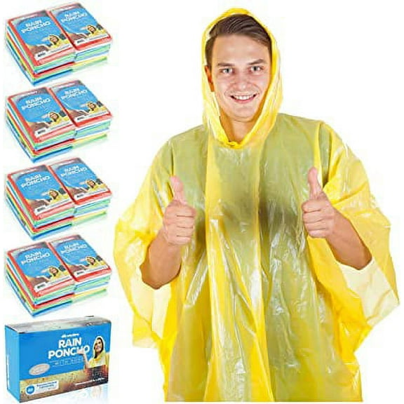 Wealers Rain Ponchos Adults Disposable Poncho Bulk Family Pack Emergency Raincoat