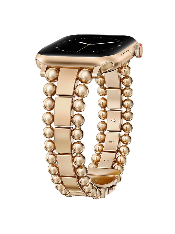Beaded Bracelet Band Compatible with Apple Watch Band 38/40/41/42/44/45/46/49mm, Dressy Stainless Steel Jewelry Strap for iWatch Series 11 10 9 8 7-1 Ultra SE