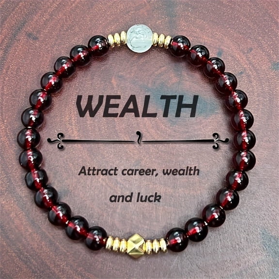 Wealth Bracelet for Luck and Stylish Red Beaded Design Adjustable Elastic Cord -functional for Daily Wear and Sports