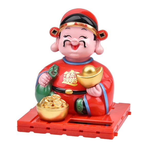 Wealth God Nodding Figurine for Automotive Decoration Solar Power Energy Efficient