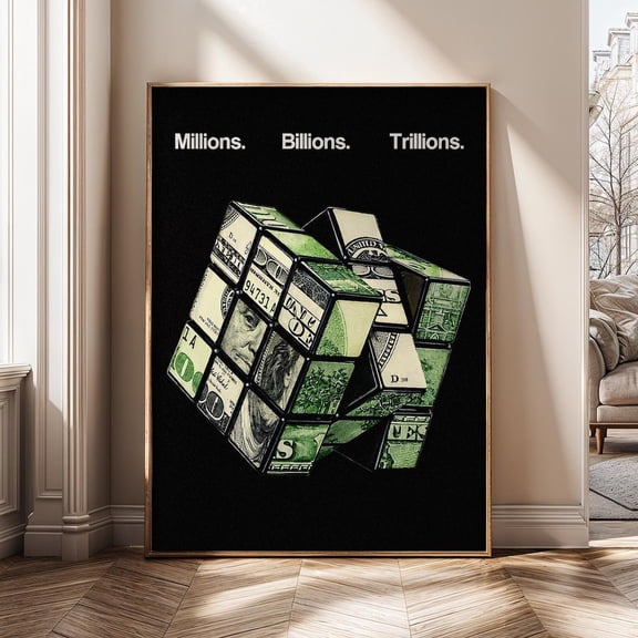 Wealth Infinity Money Cube Art Millions Billions Trillions Luxury Financial Motivation Poster Unframed Paper Print