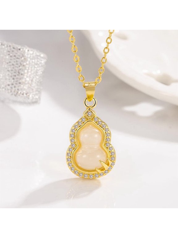 Wealth Lucky Gourd Longevity Lock Pendant Necklace for Women Good Wishes Happy New Year Gift