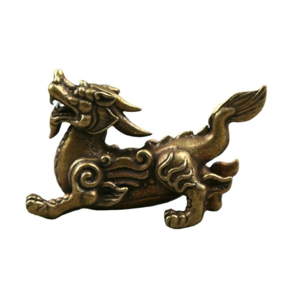 Wealth Statue 2.4" Chinese Bronze Fengshui Kylin Chi-lin Qilin Dragon Beast Gift