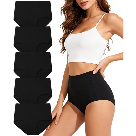 Wealurre Cotton Underwear for Women, High Waisted Tummy Control Briefs, Soft Breathable 5-Pack, S-3XL