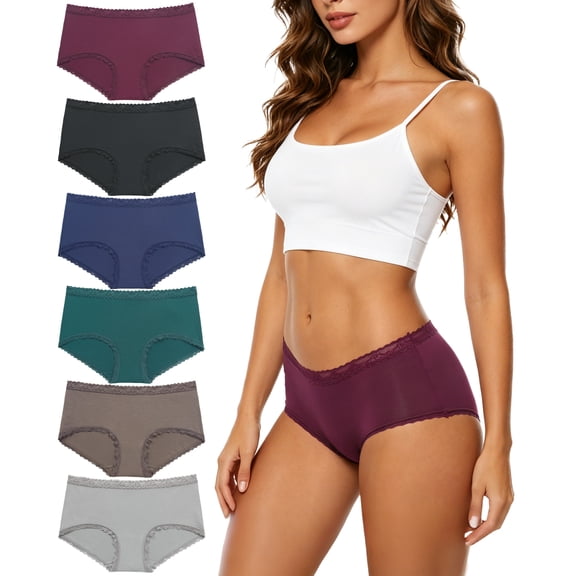 Wealurre Women's Modal Lace Hipster Underwear Mid Rise Soft Stretch Breathable Briefs Panties 6 Pack
