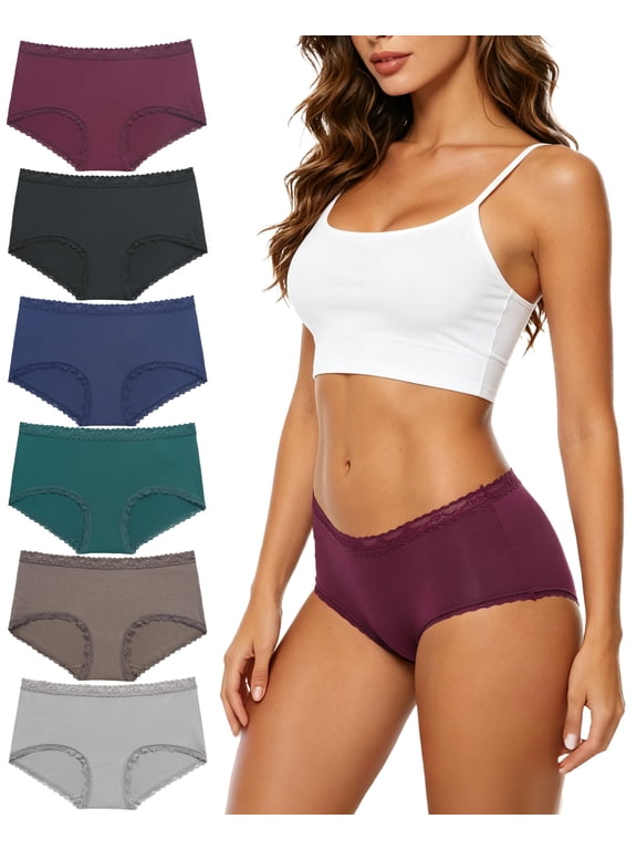 Women's Modal Lace Hipster Underwear Mid Rise Soft Stretch Breathable Briefs Panties 6 Pack