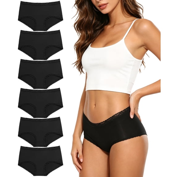 Wealurre Women's Modal Lace Hipster Underwear Mid Rise Soft Stretch Breathable Briefs Panties 6 Pack