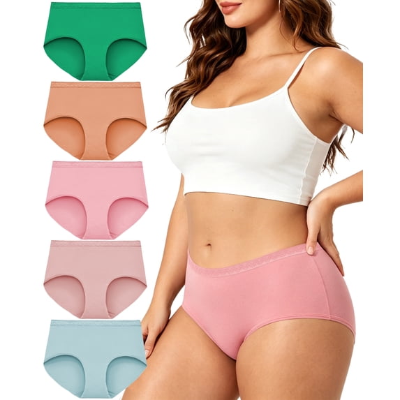 Wealurre Women's Cotton Underwear, Mid-Rise Brief Panties Full Coverage Panties Soft Stretch 5-Pack