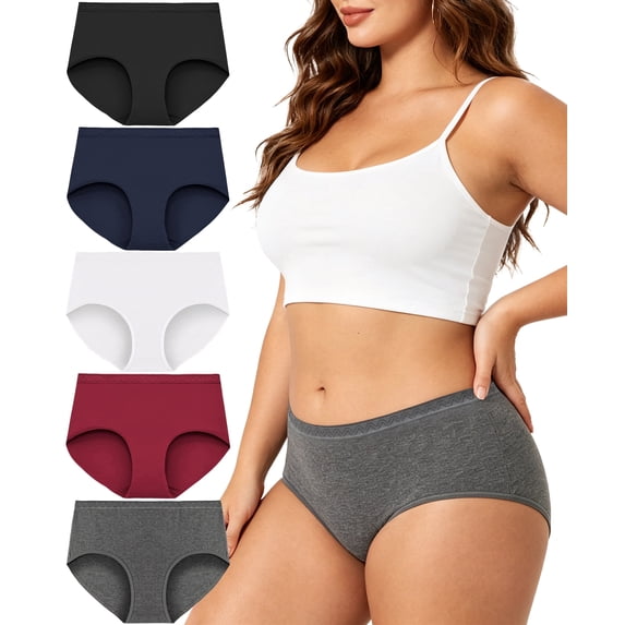 Wealurre Women's Cotton Underwear, Mid-Rise Brief Panties Full Coverage Panties Soft Stretch 5-Pack