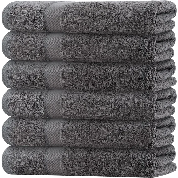 Wealuxe Cotton Bath Towels 22x44 Inch - Small and Lightweight - 6 Pack - Grey