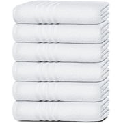 White Classic Cotton Bath Towels Set of 6 - 24x50 Inch - Lightweight Pool Towels, Soft Bathroom Towel Set, Absorbent Sweat Sauna Gym Towels - 6 Pack - White