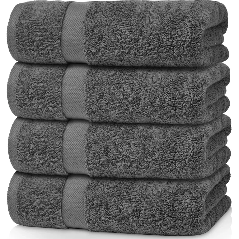 Black Pack of 4 Large Bath Towels 100% Cotton 27x52 Highly Absorbent Soft