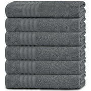 White Classic Small Bath Towels Set, 22 x 44 Gym Towel Bundle 6 Pack, 100% Cotton Lightweight Thin Bathroom Towels for Pool, Spa, Saloon, 6 Pc Set for Home and Professional Use, Gray