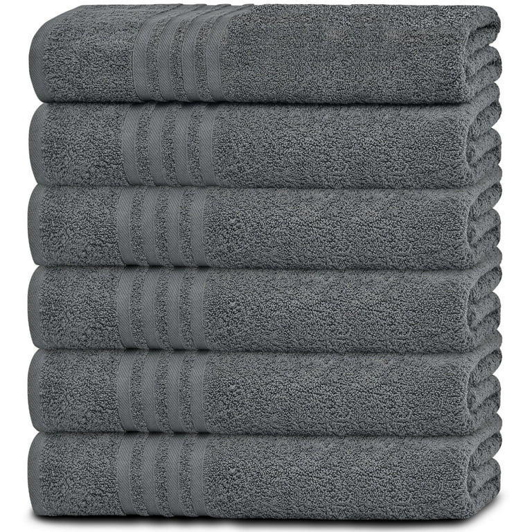 Wealuxe Cotton Bath Towels - 22x44 inch - Small and Lightweight - 6 Pack - Grey, Size: 44L x 22W, Gray