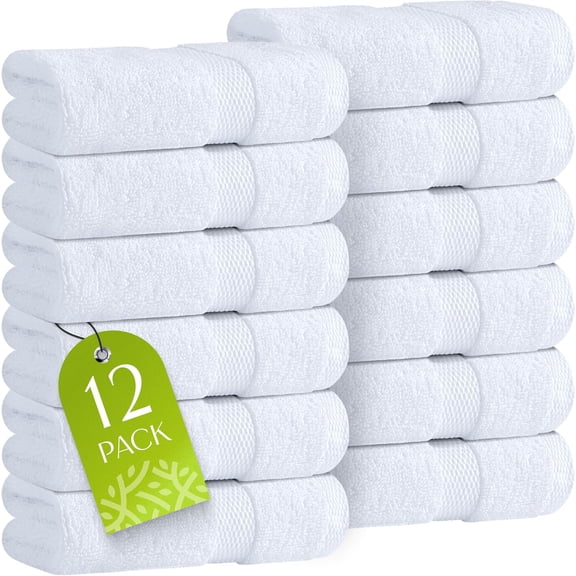 Wealuxe White Washcloths 12 Pack - 600 GSM 100% Ring-Spun Cotton Wash Cloths for Showering, Highly Absorbent and Soft | 12x12 Inches