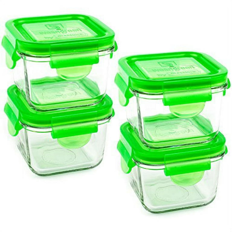 Wean Green 2-Pack Snack Cubes Glass Food Containers (Pea - 4 Pack