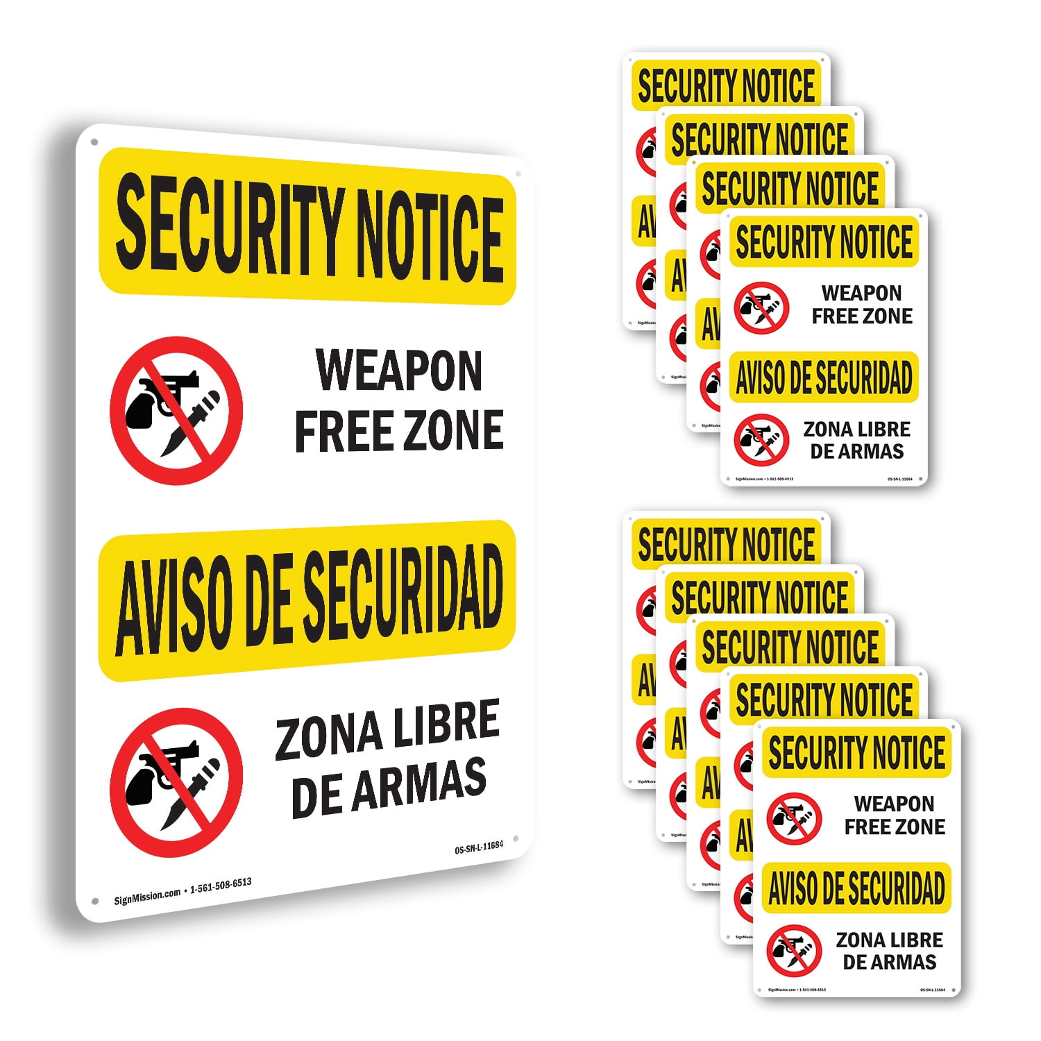 Weapon Free Zone Bilingual OSHA Security Notice Aluminum Sign 24 Inch x ...