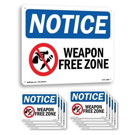 Weapon Free Zone OSHA Notice Aluminum Sign 24 Inch x 18 Inch - 10 Pack