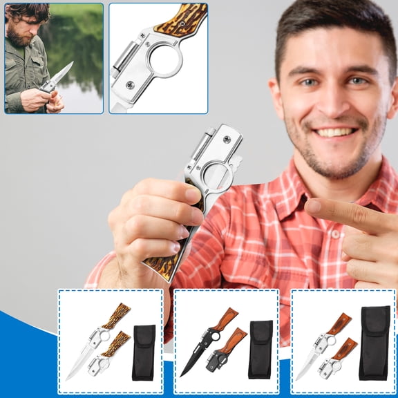 Weapon-Shaped Folding Knife with Wooden Handle – Outdoor Folding Knife for Camping, Utility & Collection 1Pcs A