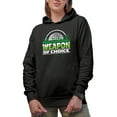 thumbnail image 1 of Weapon of Choice with a Ball, Golf Player, Golfing or Golfer Themed Merch Gift, Black Hooded Sweatshirt or Hoodie, Small, 1 of 5