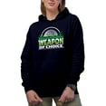 thumbnail image 1 of Weapon of Choice with a Ball, Golf Player, Golfing or Golfer Themed Merch Gift, Navy Blue Hooded Sweatshirt or Hoodie, Large, 1 of 5