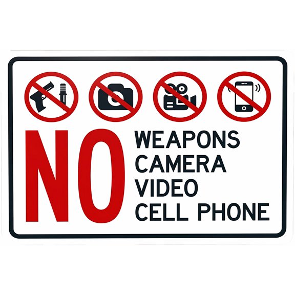 No Weapons Cameras Video Cell Phones Warning Sign - 8"x12" Prohibition Security Metal Sign for Home Business Outdoor Indoor Road Yard Garage Street Wall, Multi-Prohibition