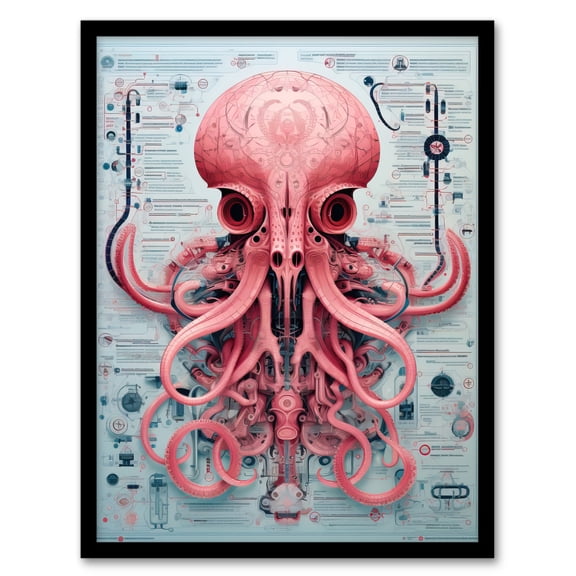 Weapons Grade Octopus Robot Hybrid Secret Military Schematic Blueprint Futuristic Complex Arcane Manuscript Gift For Him Man Cave Art Print Framed Poster Wall Decor 12x16 inch
