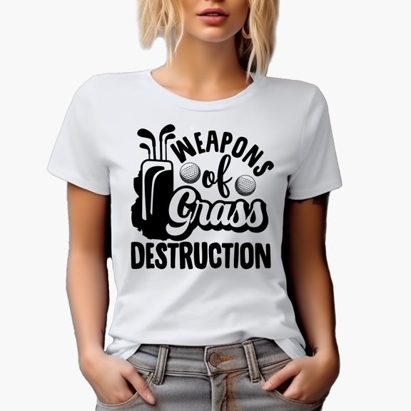 Weapons of Grass Destruction, Golf Club or Equipment Pun Quote, Golf Player, Golfing or Golfer Themed Merch Gift, White T-Shirt, S