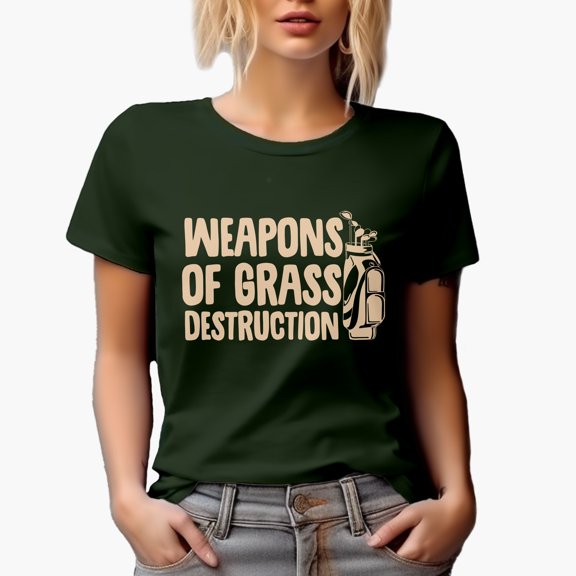 Weapons of Grass Destruction Pun Quote with Clubs in a Bag, Golf Player, Golfing or Golfer Themed Merch Gift, Military Green T-Shirt, X-Large