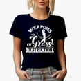 thumbnail image 1 of Weapons of Grass Destruction Pun Quote with a Swinging Golf Player, Golfing or Golfer Themed Merch Gift, Navy Blue T-Shirt, Large, 1 of 5
