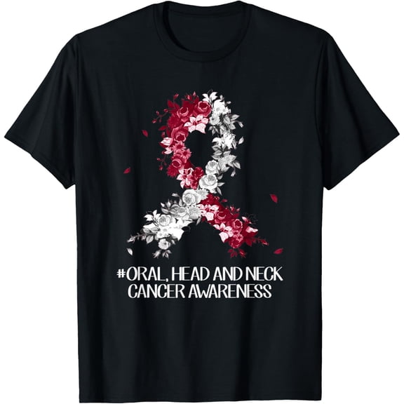 Wear Burgundy White Ribbon Oral Head & Neck Cancer Awareness T-Shirt