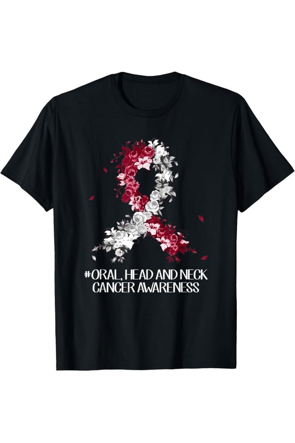 Wear Burgundy White Ribbon Oral Head & Neck Cancer Awareness T-Shirt