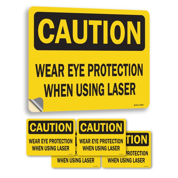 Wear Eye Protection When Using Laser OSHA Caution Vinyl Decal Label 5 Inch x 3.5 Inch - 5 Pack