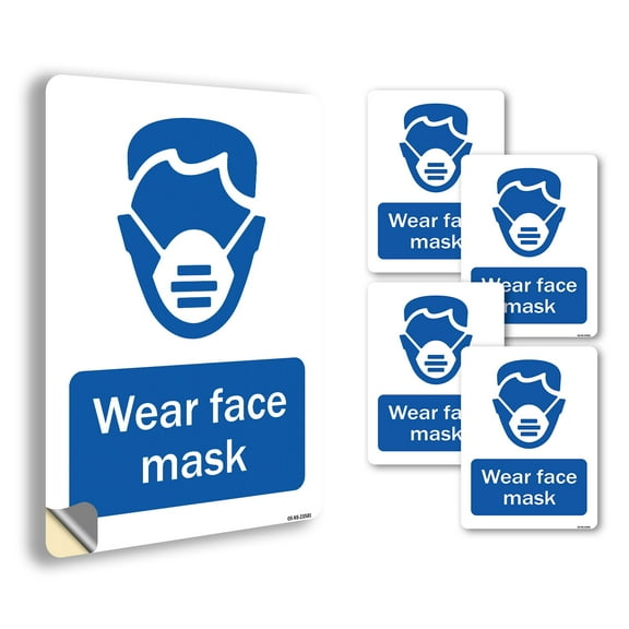 Wear Face Mask OSHA Notice Vinyl Decal Label 18 Inch x 12 Inch - 5 Pack