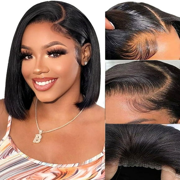 Wear and Go Glueless Bob Wig Human Hair Pre Plucked Pre Cut 4x4 Lace Closure Bob Wigs For Black Women Human Hair Glueless Straight Bob Lace Front Wigs Human Hair For Beginner Short Bob Wig (10 Inch)