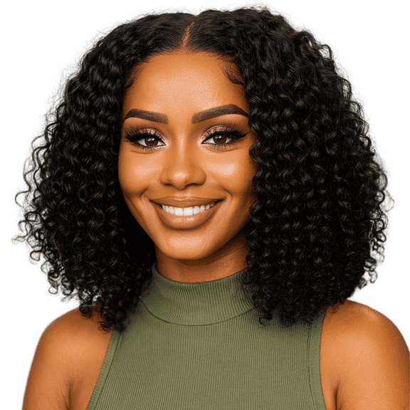 Wear and Go Glueless Wig for Black Women Human Hair Pre Plucked Pre Cut 4x4 HD Lace Curly Bob Wig 180% Density Brazilian Short Deep Wave Wig (14 Inch)