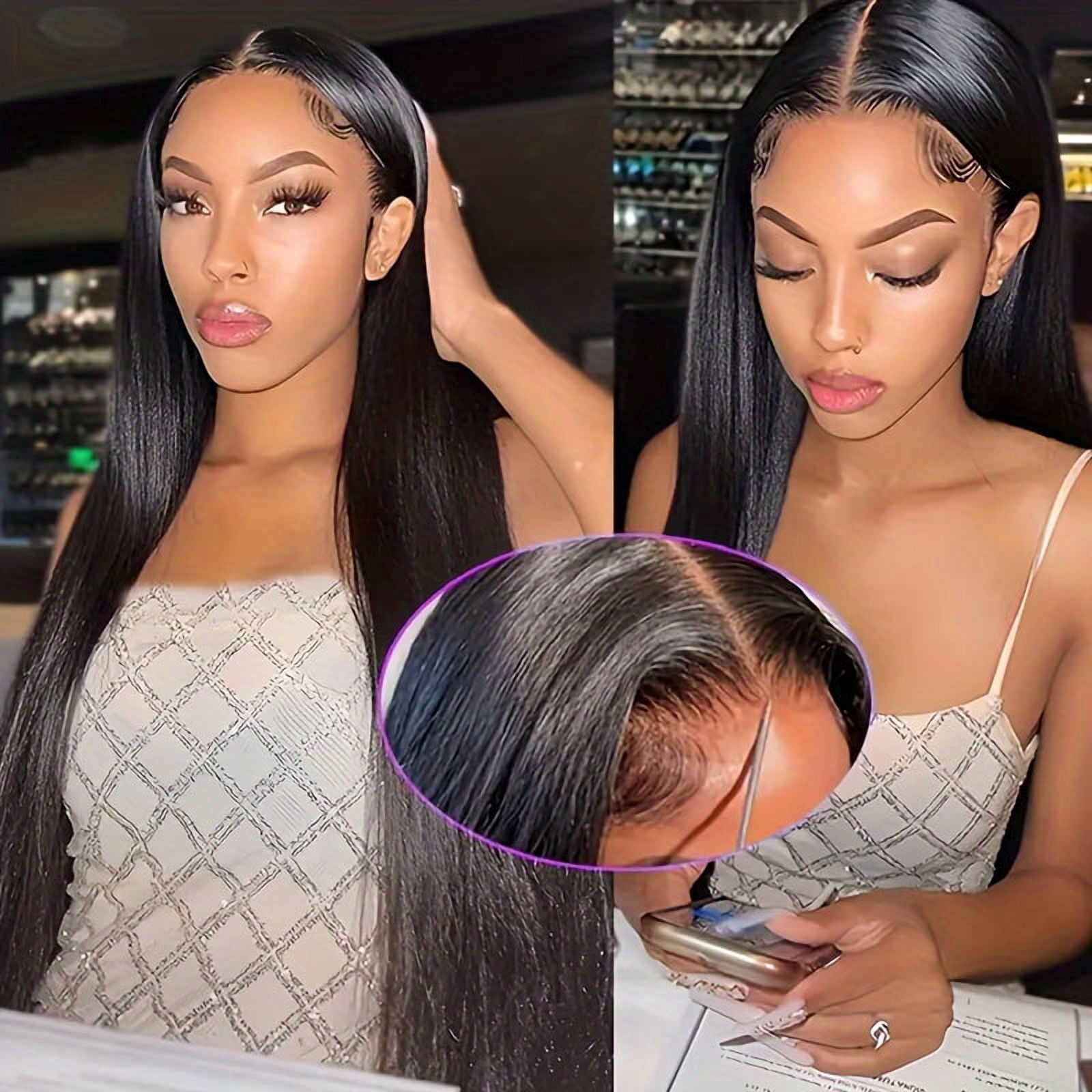 Glueless Human Hair Wig 5x5 HD Lace Closure 200% Density Straight Pre Cut Straight 5x5 HD Lace Closure Glueless Wigs 200% Density 100  main image 3