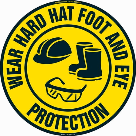 Wear Hard Hat Foot And Eye Protection Non-Slip Floor Marker | 3 Pack of 16" Circle Vinyl Decal | Protect Your Business, Work Place & Customers |  Made in The USA