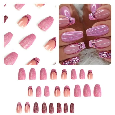 Wear Nail Powder Glitter French Glitter Manicure Wearable Nail Patch Nail Patch Finished Product Detachable 24 Pieces In A With 1ml Glue UÃ±As Postizas Peel And Stick Nails Gel Nail Curvlife