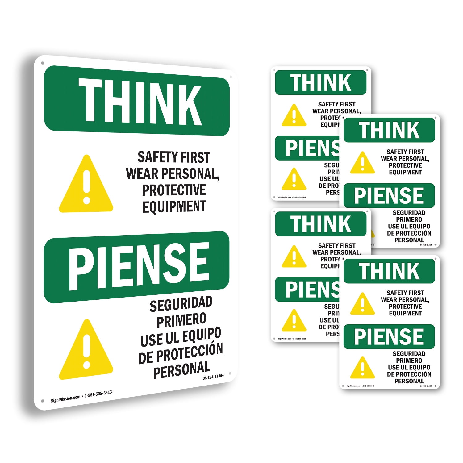 Wear PPE Symbol Bilingual OSHA Think Rigid Plastic Sign 10 Inch x 7 ...