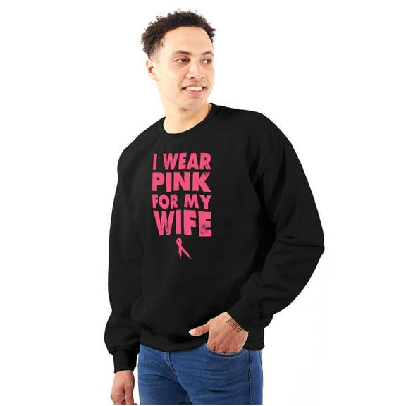 Wear Pink For My Wife Breast Cancer Men's Crewneck Sweatshirt Brisco Brands S
