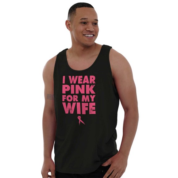 Wear Pink For My Wife Breast Cancer Tank Top Sleeveless Tee Men Brisco Brands S