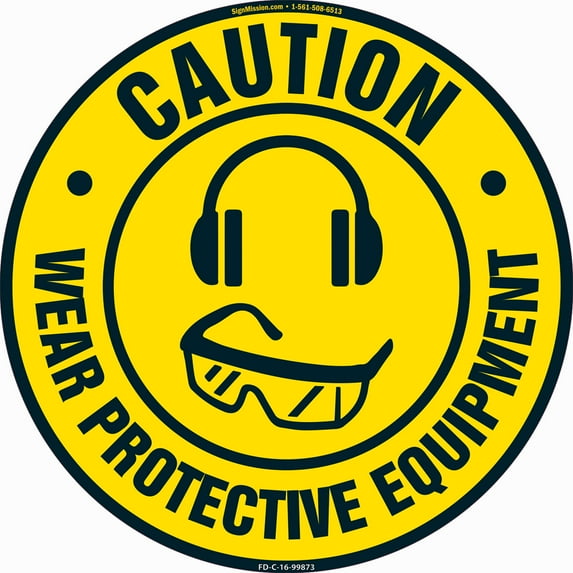 Wear Protective Equipment 2 Non-Slip Floor Marker | 3 Pack of 16" Circle Vinyl Decal | Protect Your Business, Work Place & Customers | Made in The USA