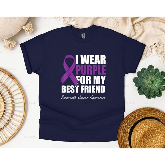 Wear Purple Best Friend Funny Pancreatic Cancer Awareness Ribbon Support,T-Shirt, SW, Hoodie Unisex, up to 5XL