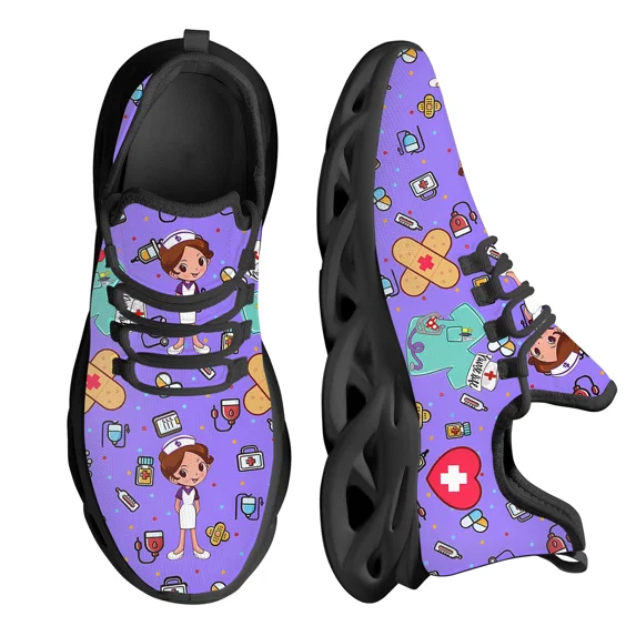 Wear-Resistance Mesh Swing Sneaker Nurse Pattern Medical Print Platform Shoes for Women Comfort Nurse Tennis