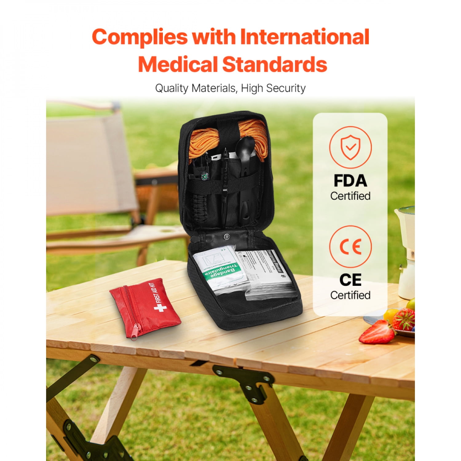 Wear Resistant Black Nylon 250 Piece Survival First Aid Kit Emergency Trauma Bag for Camping Home Emergency Preparedness