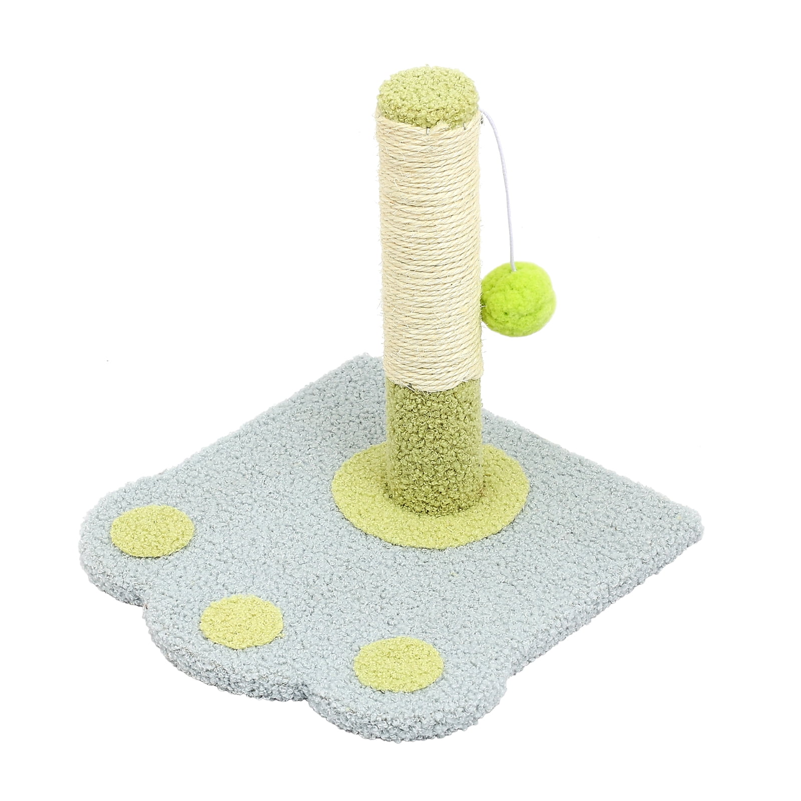 Wear-Resistant Natural Sisal Cat Scratching Post with Cat Ball, Light Blue and Green Paw Print