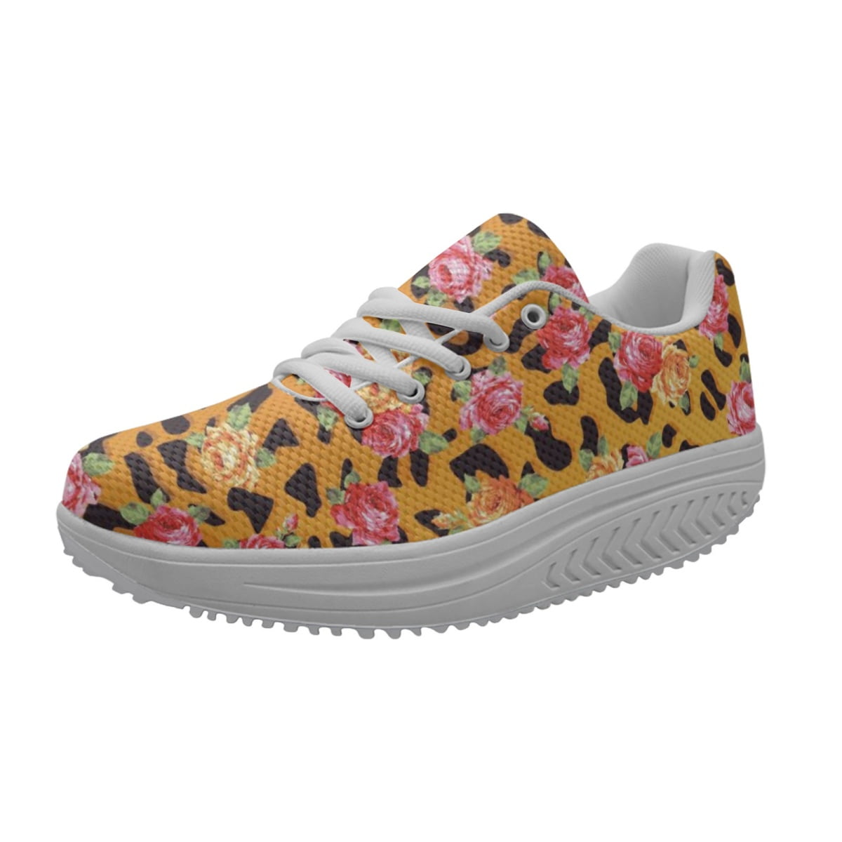 Wear Resistant Platform Shoes Flowers Leopard Printed Women's Flats