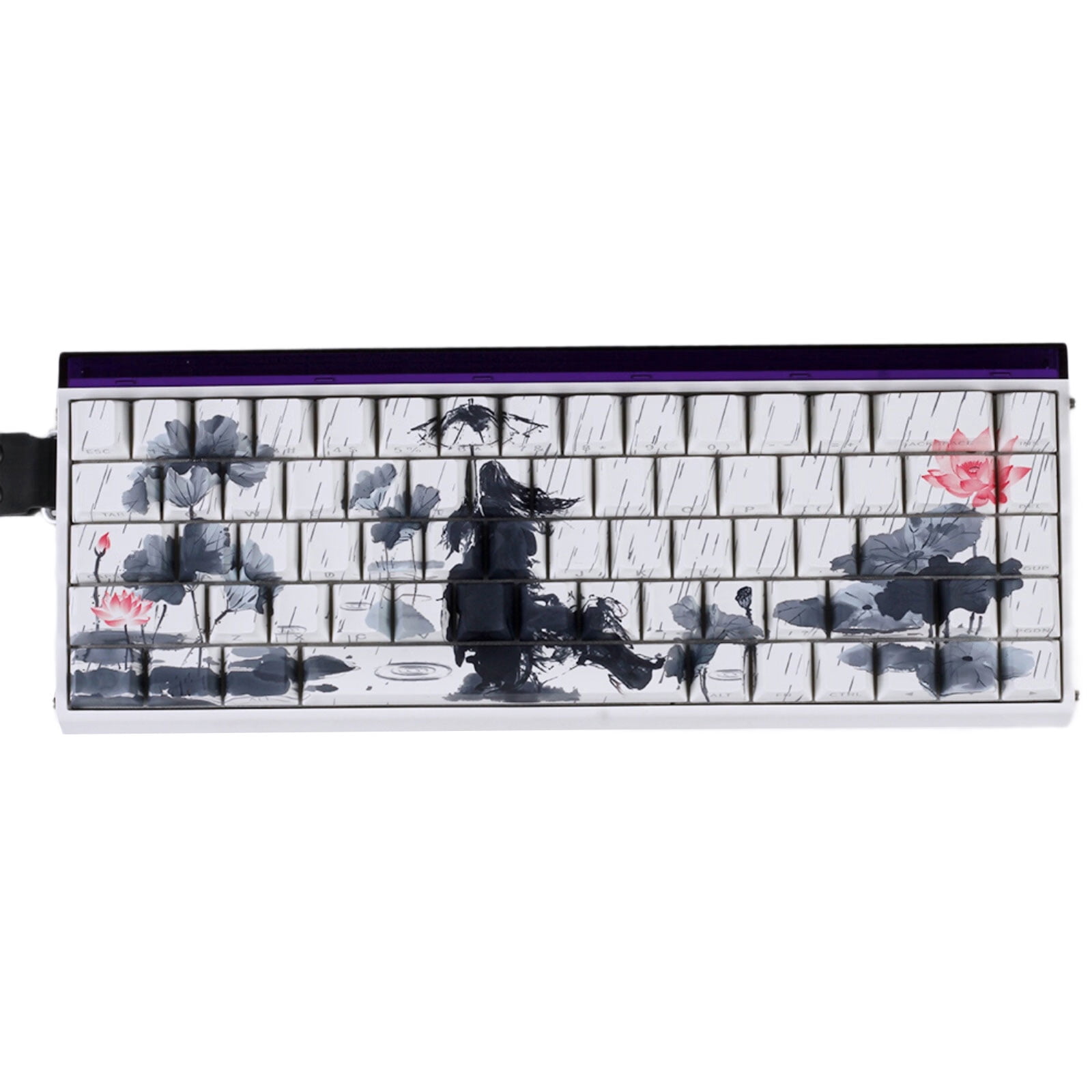 Wear Resistant Rain Flower Theme Keycaps Side Printed Wear Resistant for Gaming and Use 60% 68% Pattern