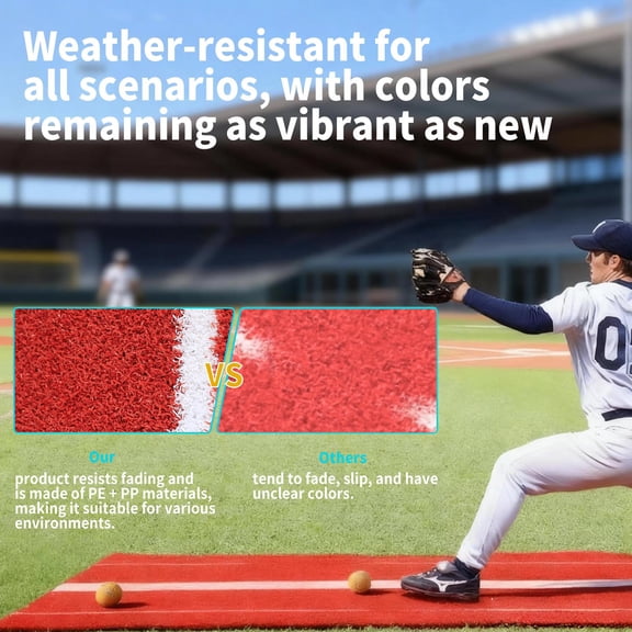 Wear Resistant Softball Pitching Mat, Non-Slip Shock Cushion Turf with Clear Guide Lines, Foldable Portable 119.28in for Beginner, Youth and Adult Indoor Outdoor Baseball Training